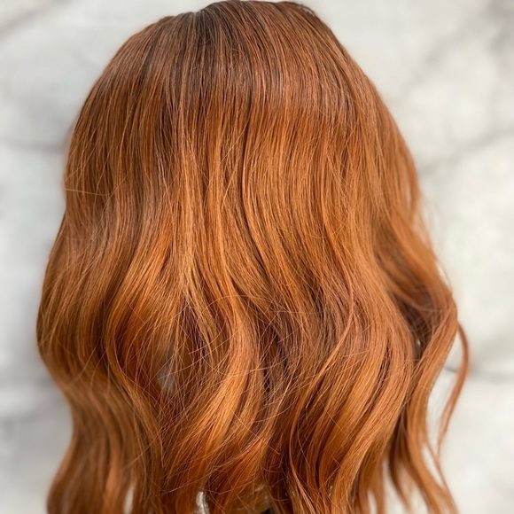 Bob Shoulder Length Ginger Copper Wig With Bangs - Picture 4 of 9